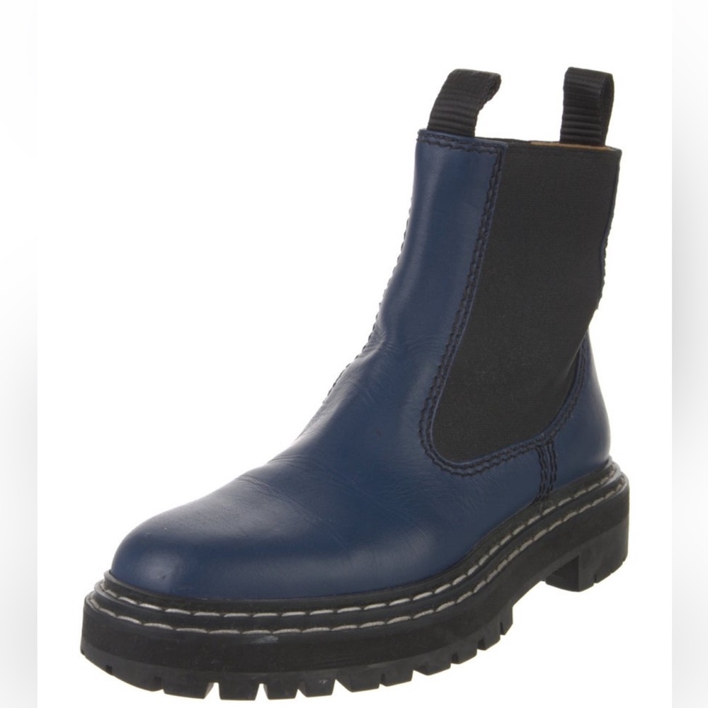 Proenza Schouler Leather Ankle Chelsea Boots Round-Toes with Grosgrain Trim - Picture 1 of 5